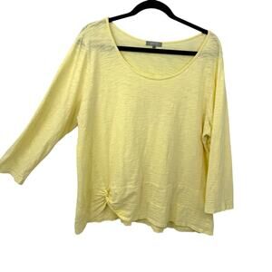 Habitat Clothes To Live In Top large Yellow Slub Cotton Twist Hem 3/4 Sleeves
